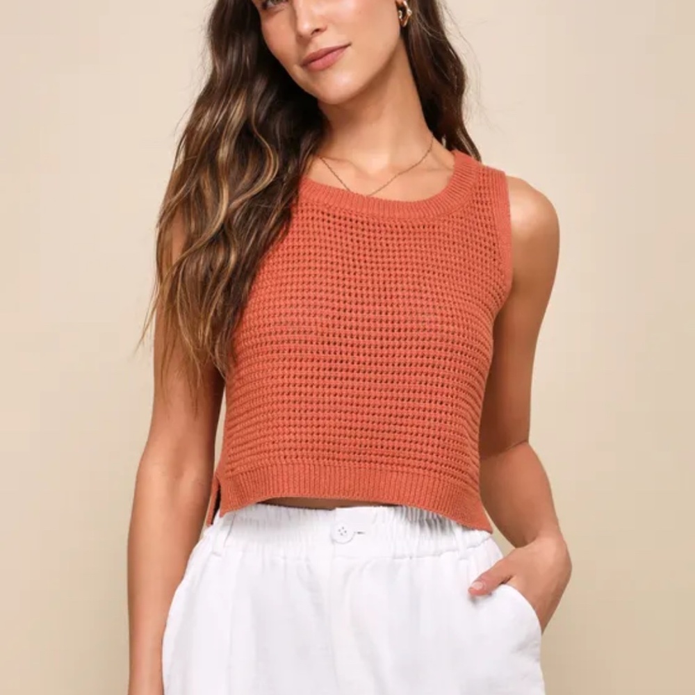 Lulus Get the Look Rust Orange Loose Knit Sweater Tank Top